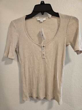 Vince Cream Ribbed Scoop Henley Tee